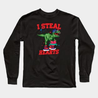 I Steal Hearts Trex Dino, Cute Valentines Days Kids Boys Design Long Sleeve T-Shirt